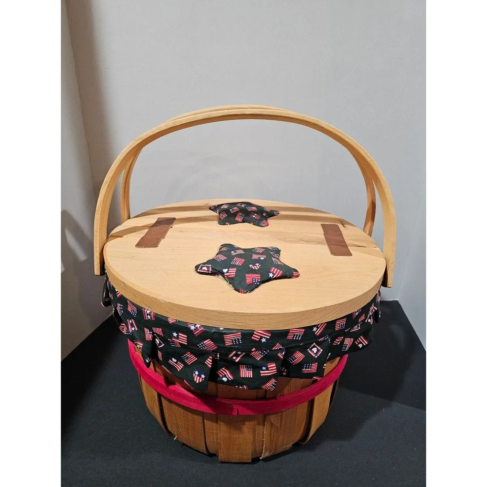 Vintage Americana Farmhouse Sewing Basket Picnic Basket